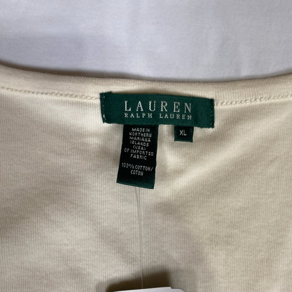 NWT Lauren Ralph Lauren Bead Embellished Tank XL Cotton Cream - Picture 3 of 5